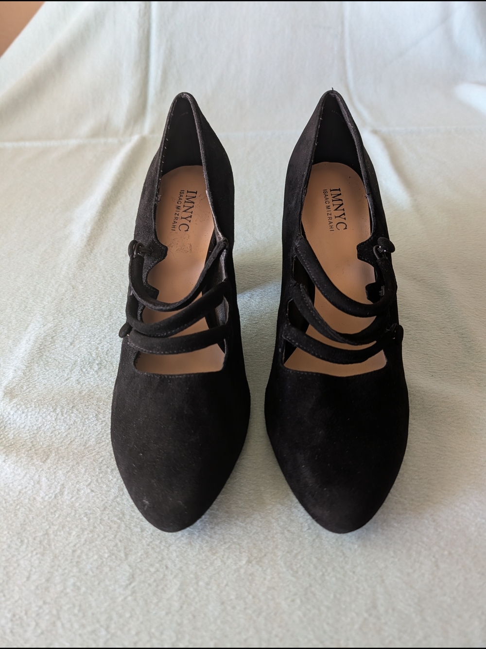 IMNYC Black Suede Multi-Strap Women's Heels